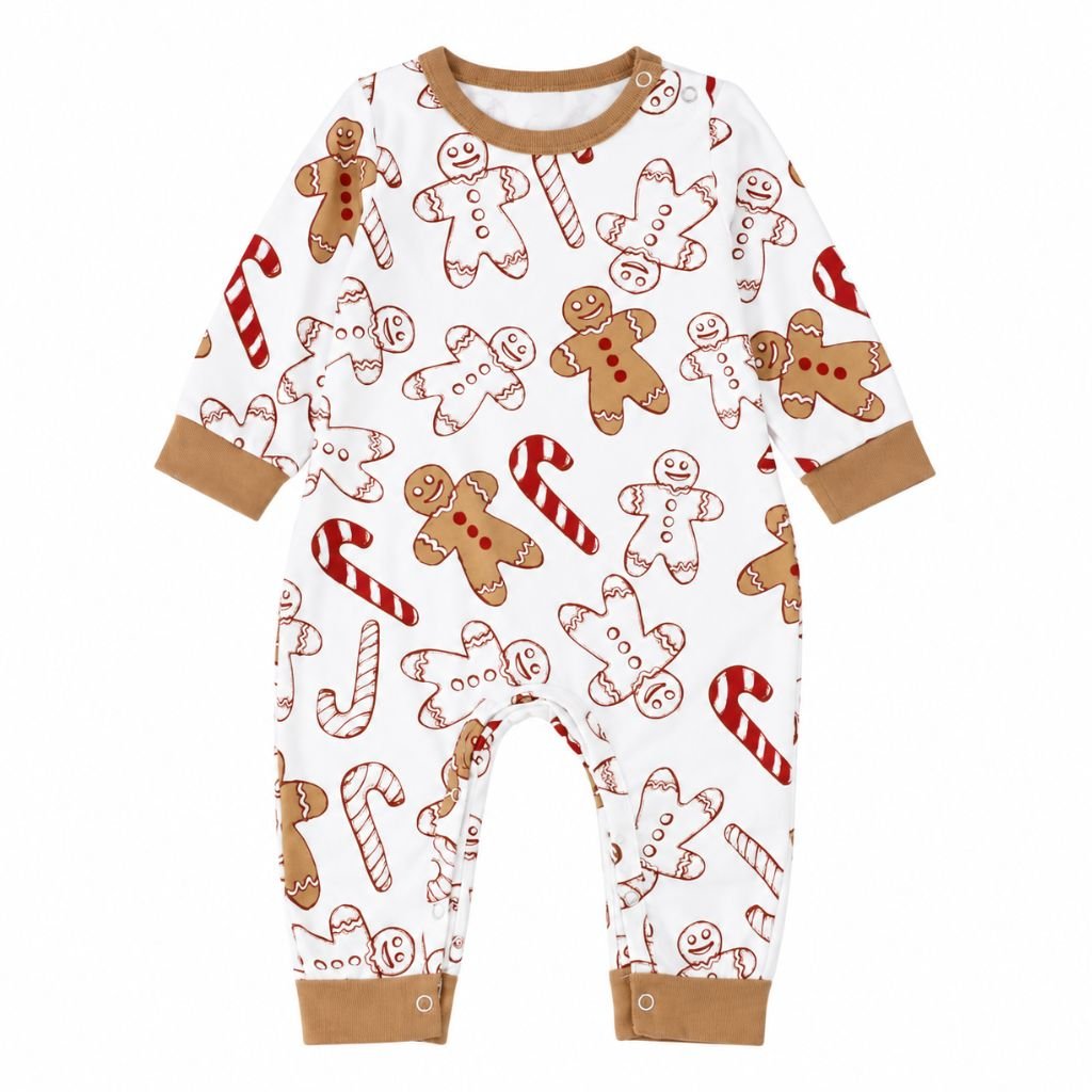 Grenouillère de Noël bébé imprimé bonshommes pain d'épice et sucres d'orge
