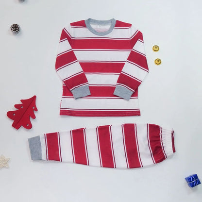 Pyjama de Noël enfant rayé rouge et blanc Moussaillon à poignets gris