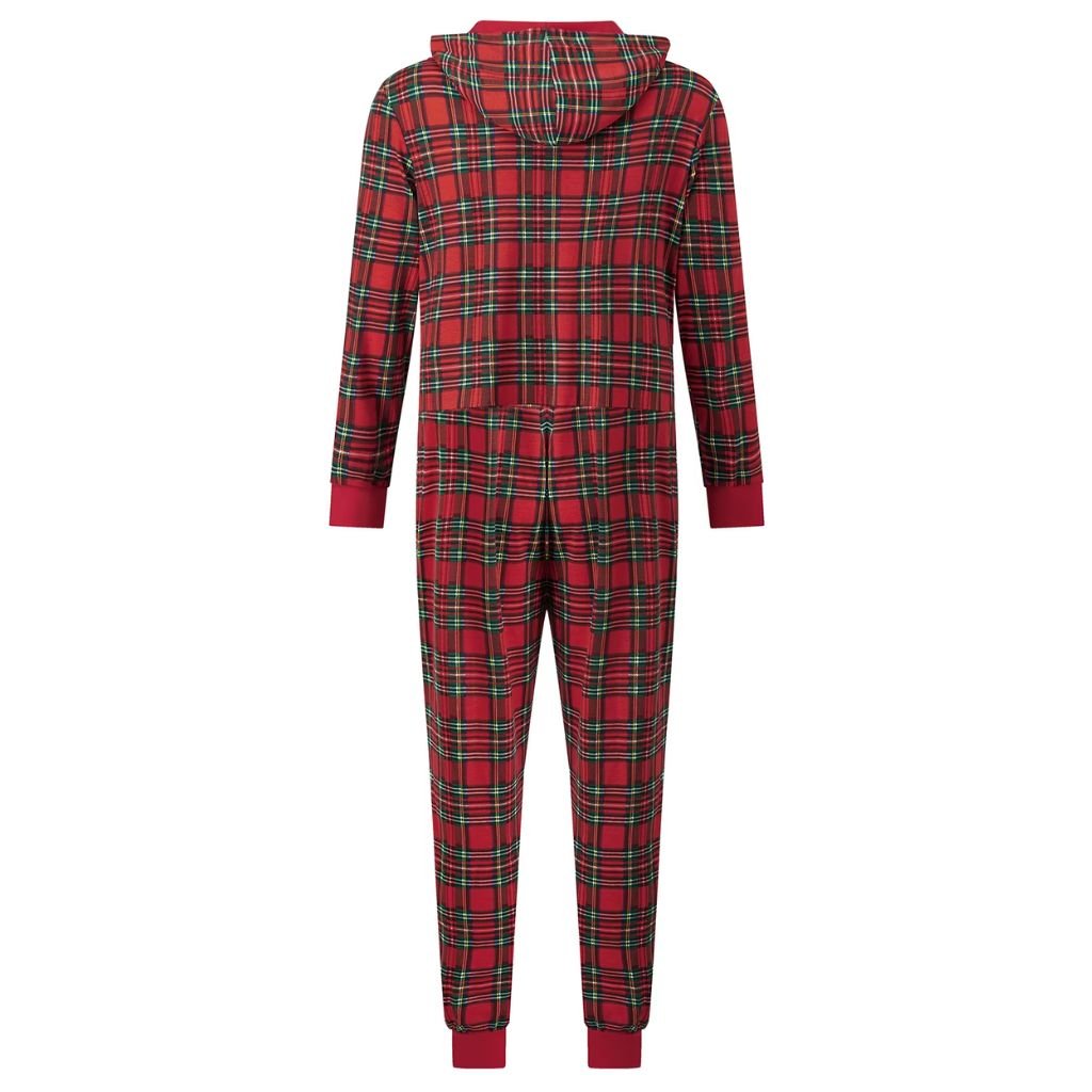 Combinaison pyjama de Noël adulte tartan rouge vue de dos