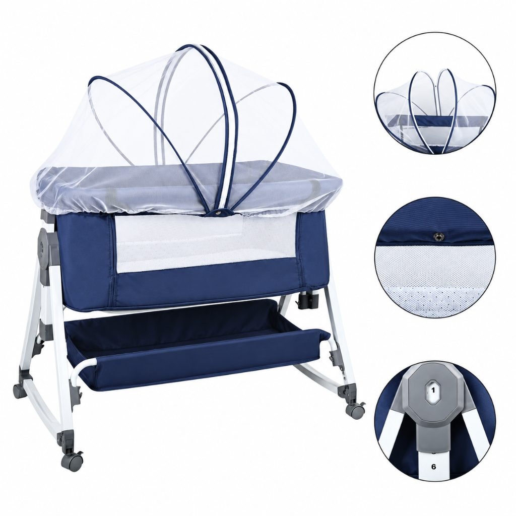 Lit cododo pliable Nomade coloris Bleu Nuit avec moustiquaire