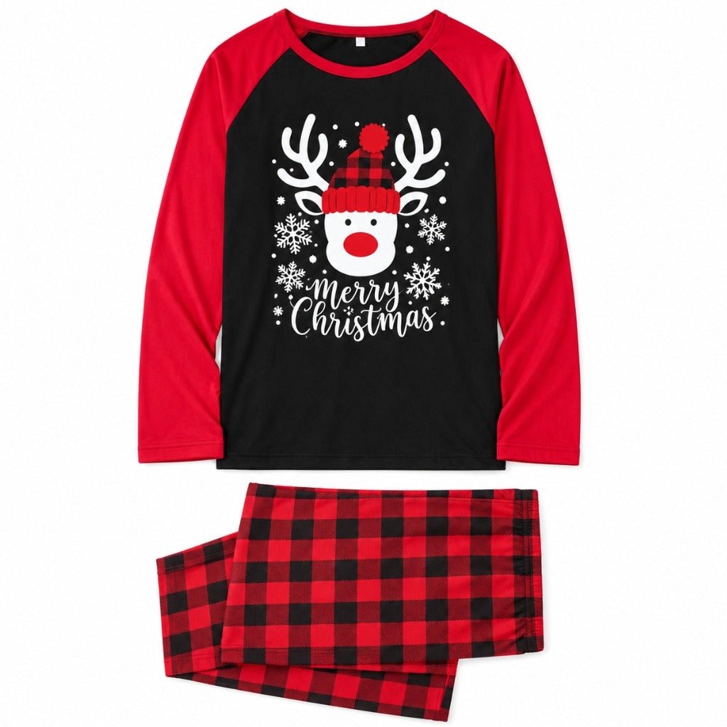 Pyjama de Noël adulte noir et rouge au renne, pantalon à carreaux