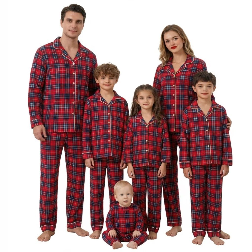 Famille en pyjama Noël famille écossais tartan rouge assorti