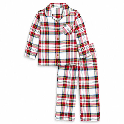 Pyjama de Noël enfant tartan blanc, chemise à poche et pantalon