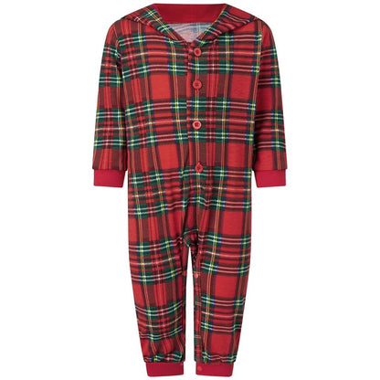 Combinaison de Noël bébé à carreaux rouges avec boutons et capuche