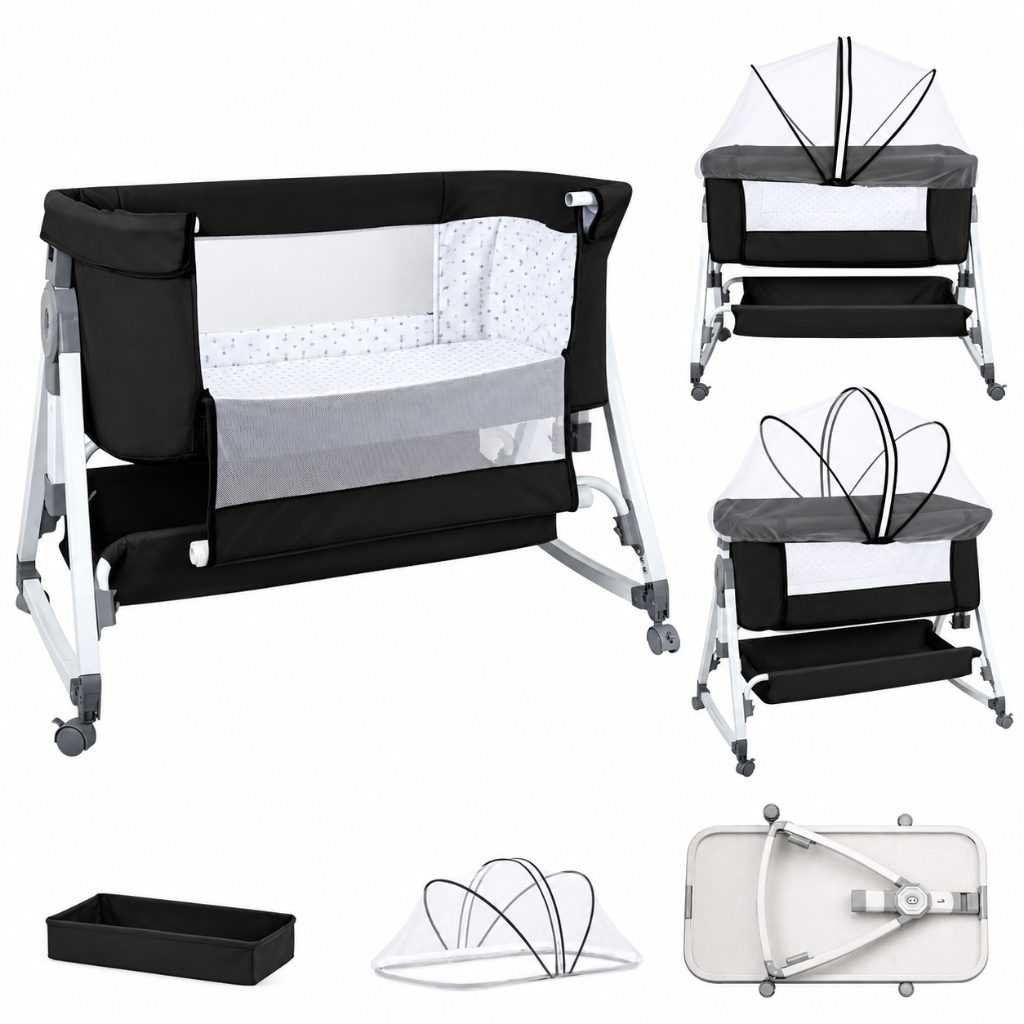 Lit cododo pliable Nomade coloris Noir Réglisse et ses accessoires
