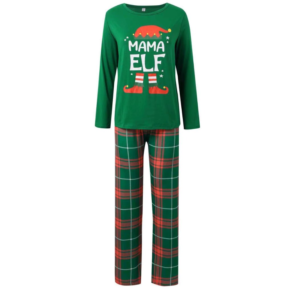 Pyjama de Noël femme Mama Elf, haut vert et pantalon tartan