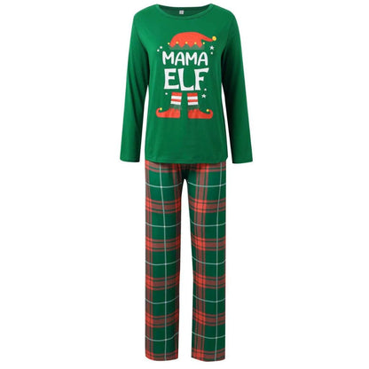 Pyjama de Noël femme Mama Elf, haut vert et pantalon tartan