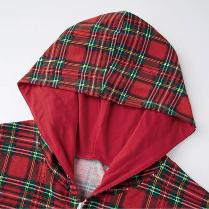 Capuche doublée rouge de la combinaison pyjama de Noël à carreaux