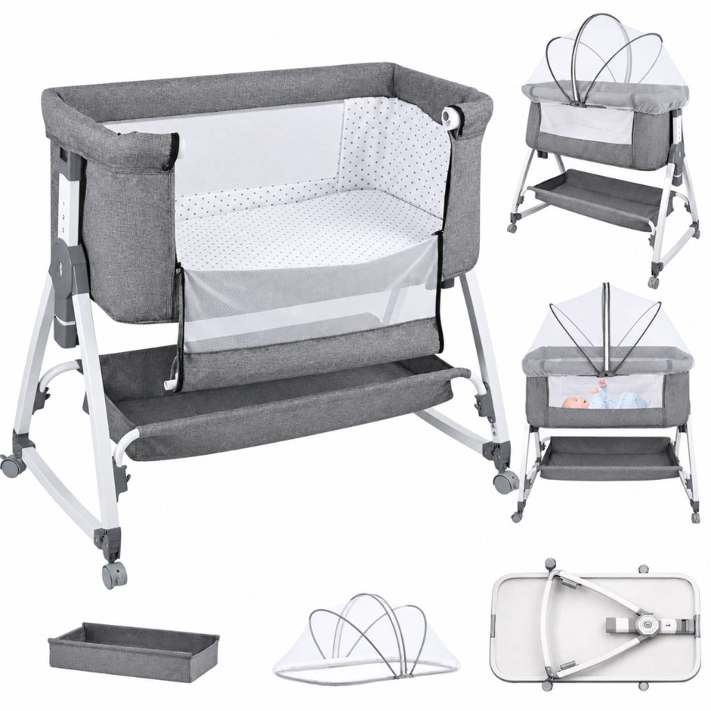 Lit cododo pliable Nomade coloris Gris Galet et ses accessoires