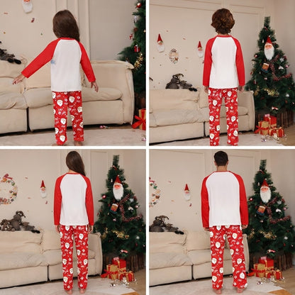Dos du pyjama de Noël famille blanc à manches rouges et pantalon imprimé Père Noël