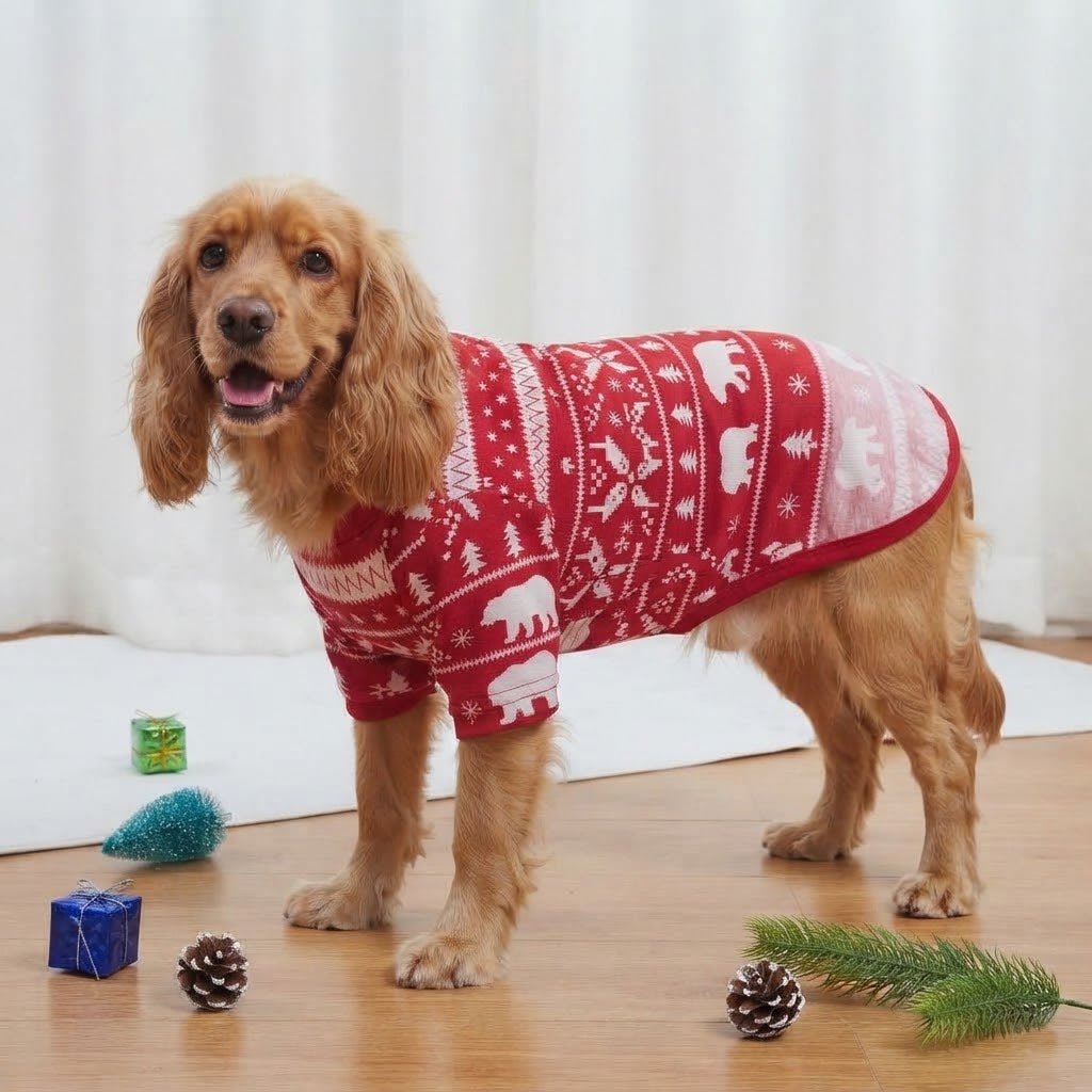 Chien en t-shirt de Noël rouge nordique aux ours polaires