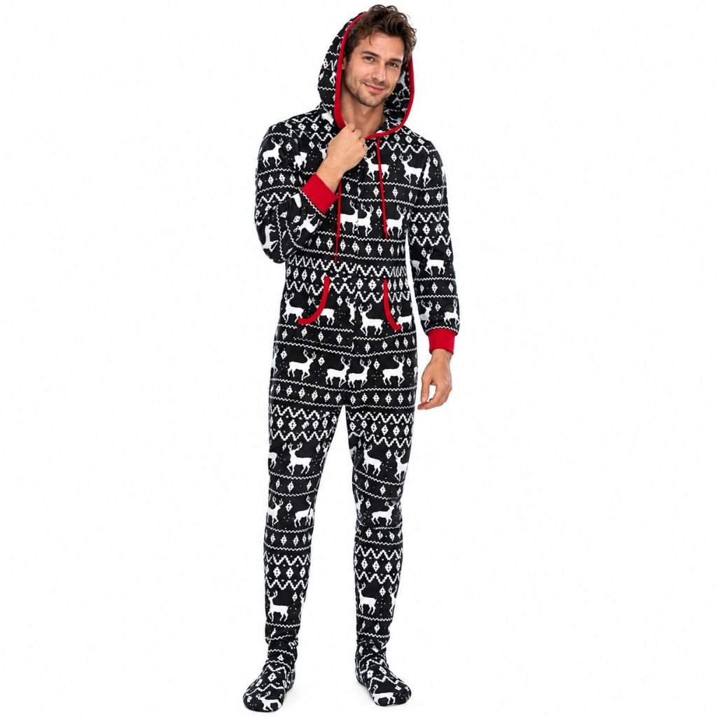 Combinaison pyjama de Noël homme Igloo Minuit noire à rennes