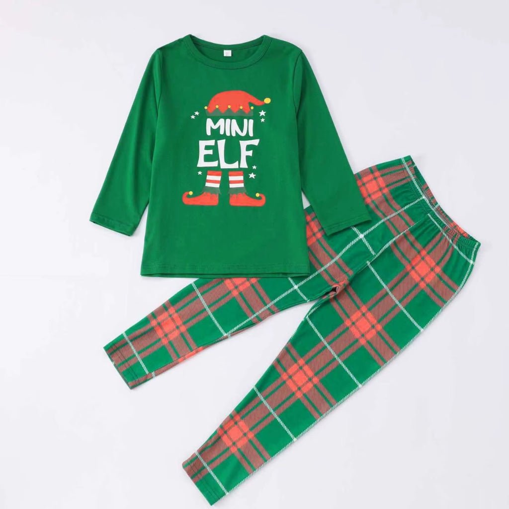 Pyjama de Noël enfant Mini Elf, haut vert et pantalon à carreaux
