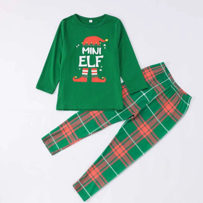 Pyjama de Noël enfant Mini Elf, haut vert et pantalon à carreaux