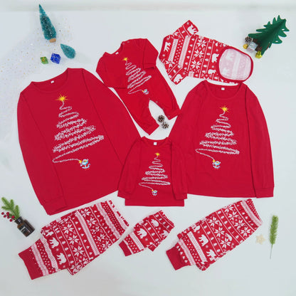 Ensemble pyjama Noël famille sapin rouge : adultes, enfant, grenouillère bébé et chien