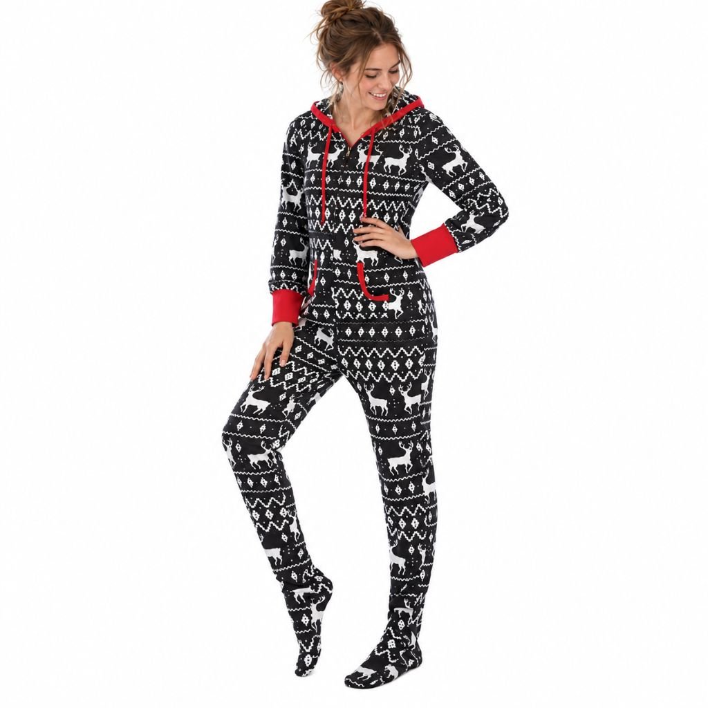 Combinaison pyjama de Noël femme Igloo Minuit noire à rennes