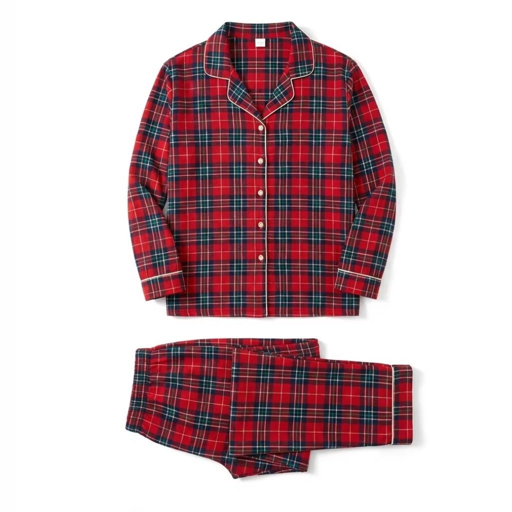 Pyjama de Noël adulte à chemise boutonnée tartan rouge