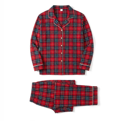 Pyjama de Noël adulte à chemise boutonnée tartan rouge
