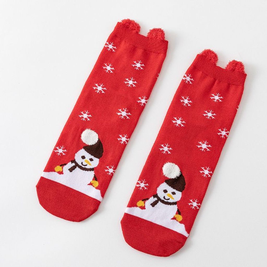 Chaussettes de Noël Givre, flocons et bonhomme au pompon