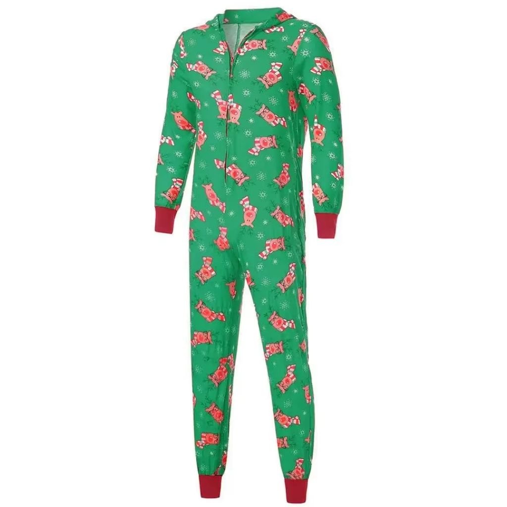 Combinaison pyjama de Noël homme verte imprimé rennes à plat