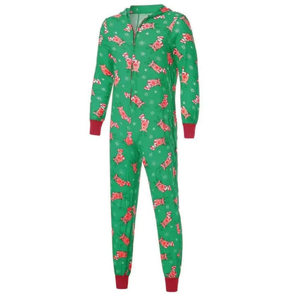 Combinaison pyjama de Noël homme verte imprimé rennes à plat