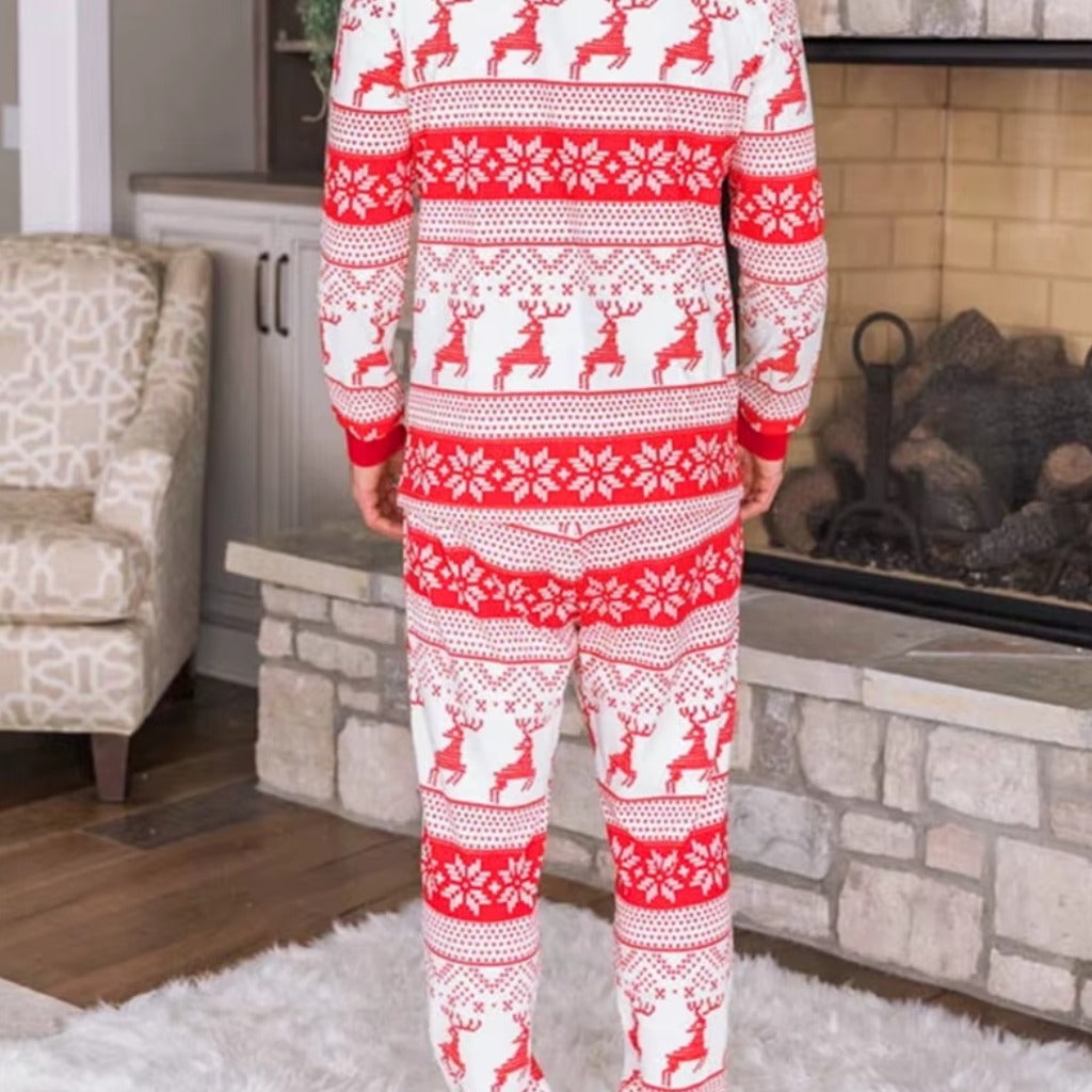 Dos du pyjama de Noël nordique rouge homme, rennes et flocons