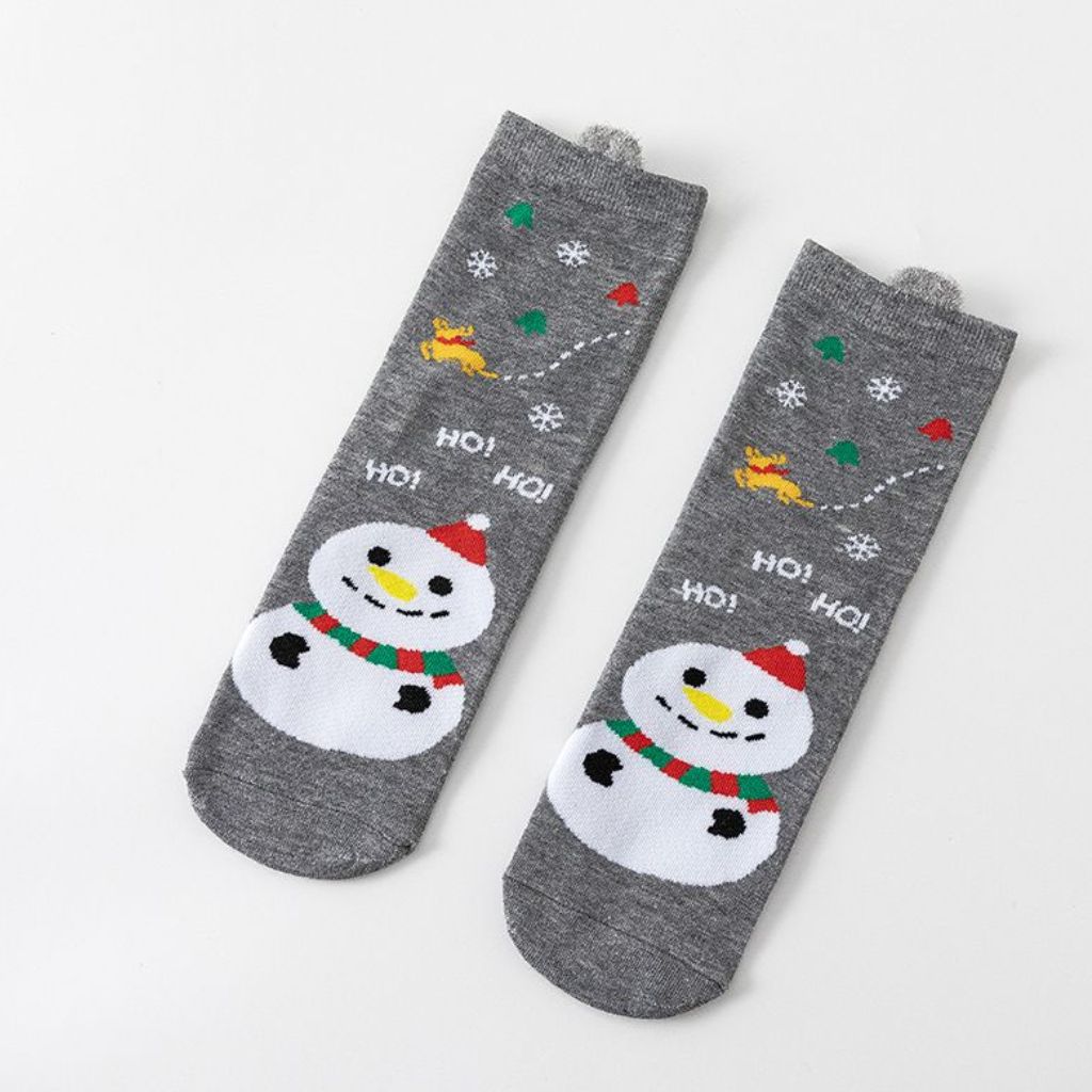 Chaussettes de Noël Brume, bonhomme de neige sur fond gris
