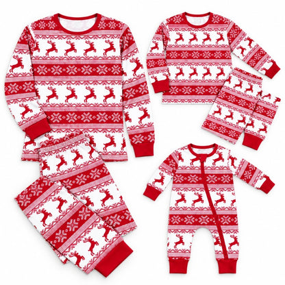 Ensemble pyjama Noël famille nordique rouge : adulte, enfant et grenouillère