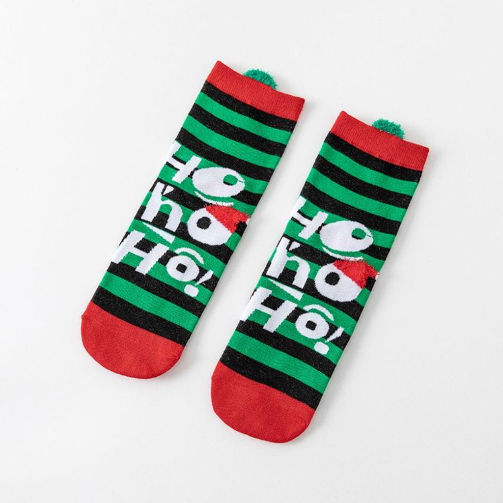 Chaussettes de Noël Ho Ho Ho à rayures vertes et noires