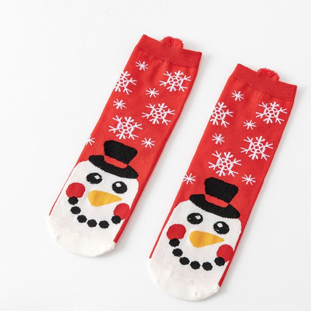 Chaussettes de Noël Boule de Neige, grand bonhomme aux joues roses