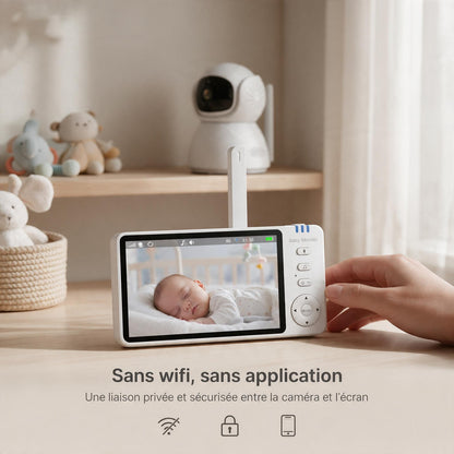 Écran du babyphone sans wifi montrant bébé qui dort, sans application