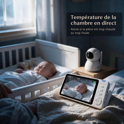 Caméra bébé affichant la température de la chambre pendant la nuit