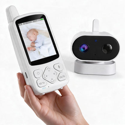 Babyphone portable Plume : écran de poche avec antenne et caméra bébé blanche