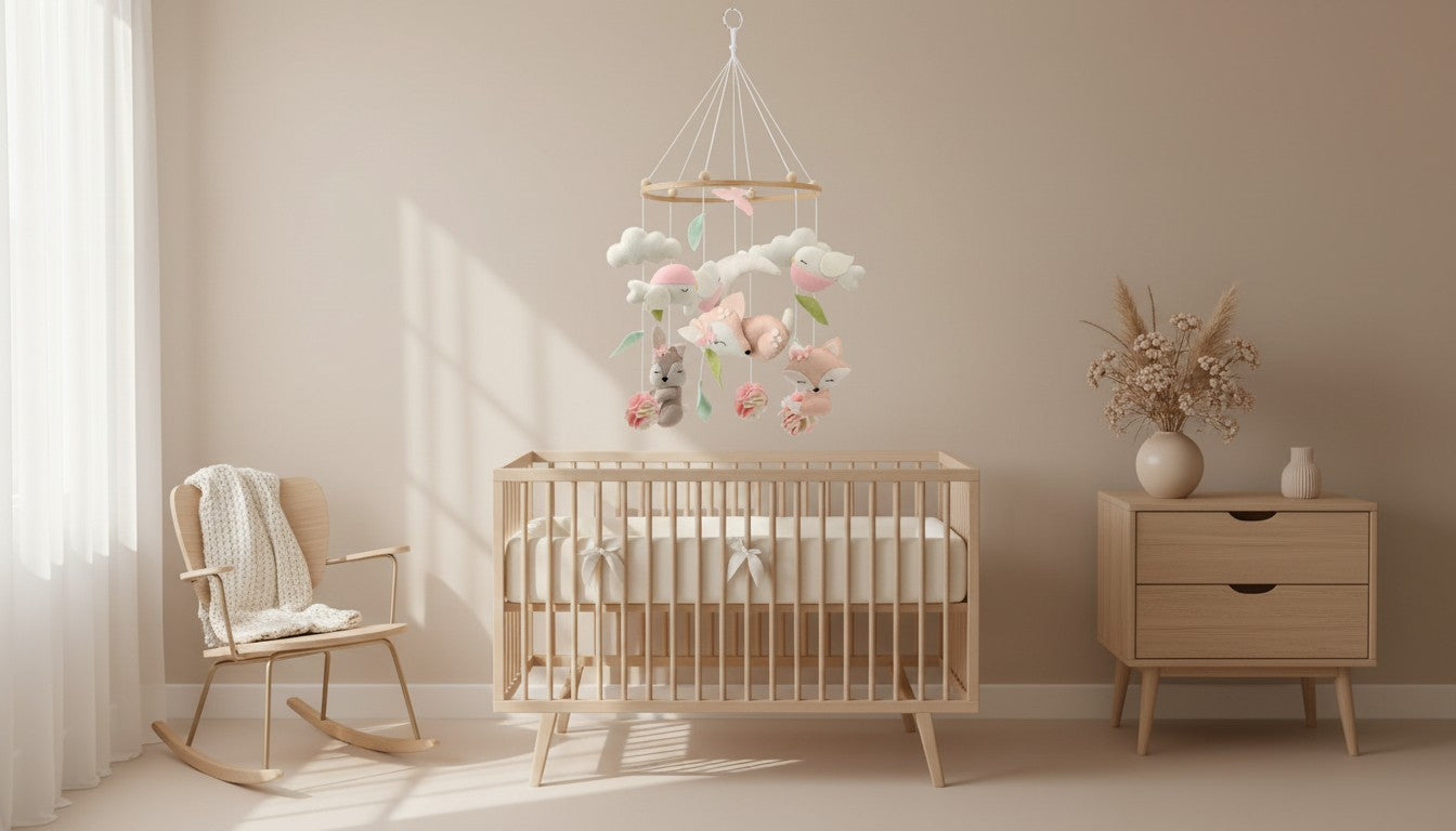 Univers bébé doux et rassurant Spot Bébé — mobile bébé, tresse de lit et accessoires pour le sommeil de bébé