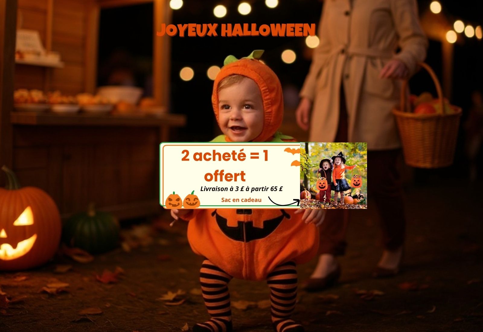 Bannière Halloween Spot Bébé – Achetez 2 produits, 1 offert + livraison à 3€ et sac à bonbons gratuit