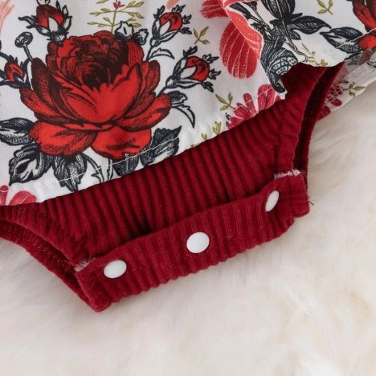 Barboteuse bébé fille robe florale rouge détail pressions entrejambe