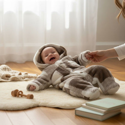 Barboteuse bébé marron à capuche doublée douce – style cocooning hiver