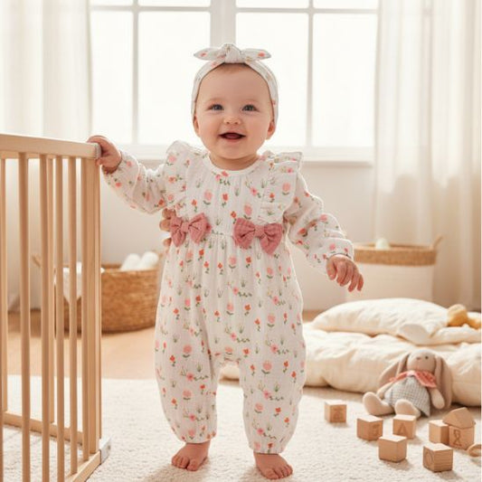 Barboteuse bébé fille coton naturel disponible en plusieurs tailles