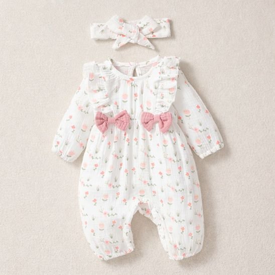 Barboteuse bébé fille 100% coton rose doux confortable et respirante