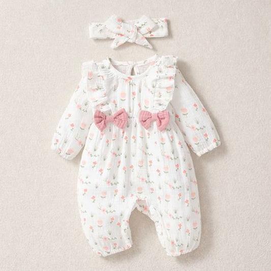 Barboteuse bébé fille 100% coton rose doux confortable et respirante