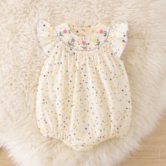 Barboteuse bébé fille col brodé fleurs 3-18 mois légère et confortable
