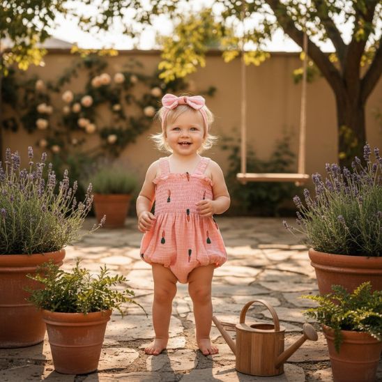 Barboteuse bébé fille imprimé carottes rose avec bandeau assorti