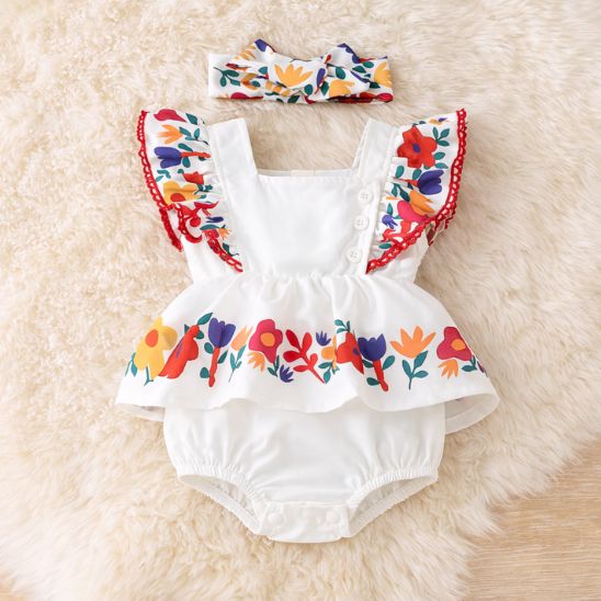 Barboteuse bébé fille imprimé fleurs été 9 à 24 mois confortable et respirante