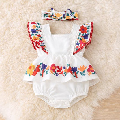 Barboteuse bébé fille imprimé fleurs été 9 à 24 mois confortable et respirante