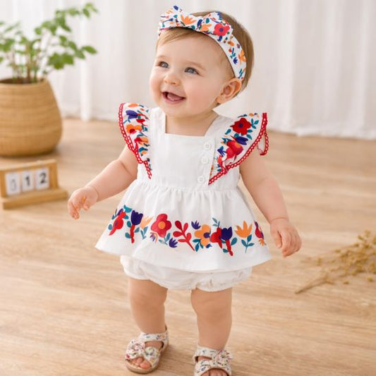 Barboteuse bébé fille fleurie – 9 à 24 mois tissu polyester léger et respirant