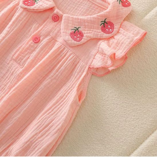 Barboteuse bébé fille gaze coton détail manches à volants broderie fraise