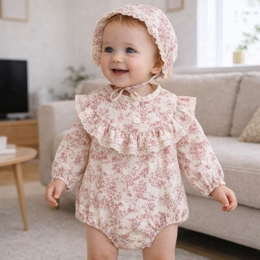 Barboteuse bébé fille imprimé floral vintage tenue élégante printemps automne