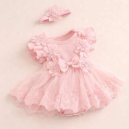 Barboteuse bébé fille princesse avec fleurs 3D décoratives sur le haut