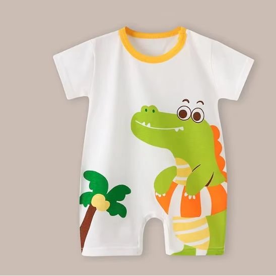 Barboteuse bébé garçon à manches courtes – combinaison dinosaure 0 à 2 ans