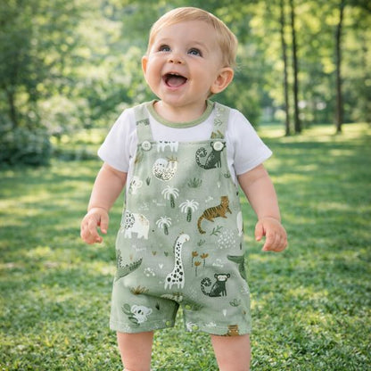 Barboteuse bébé Jungle Douce portée par bébé, tenue estivale confortable